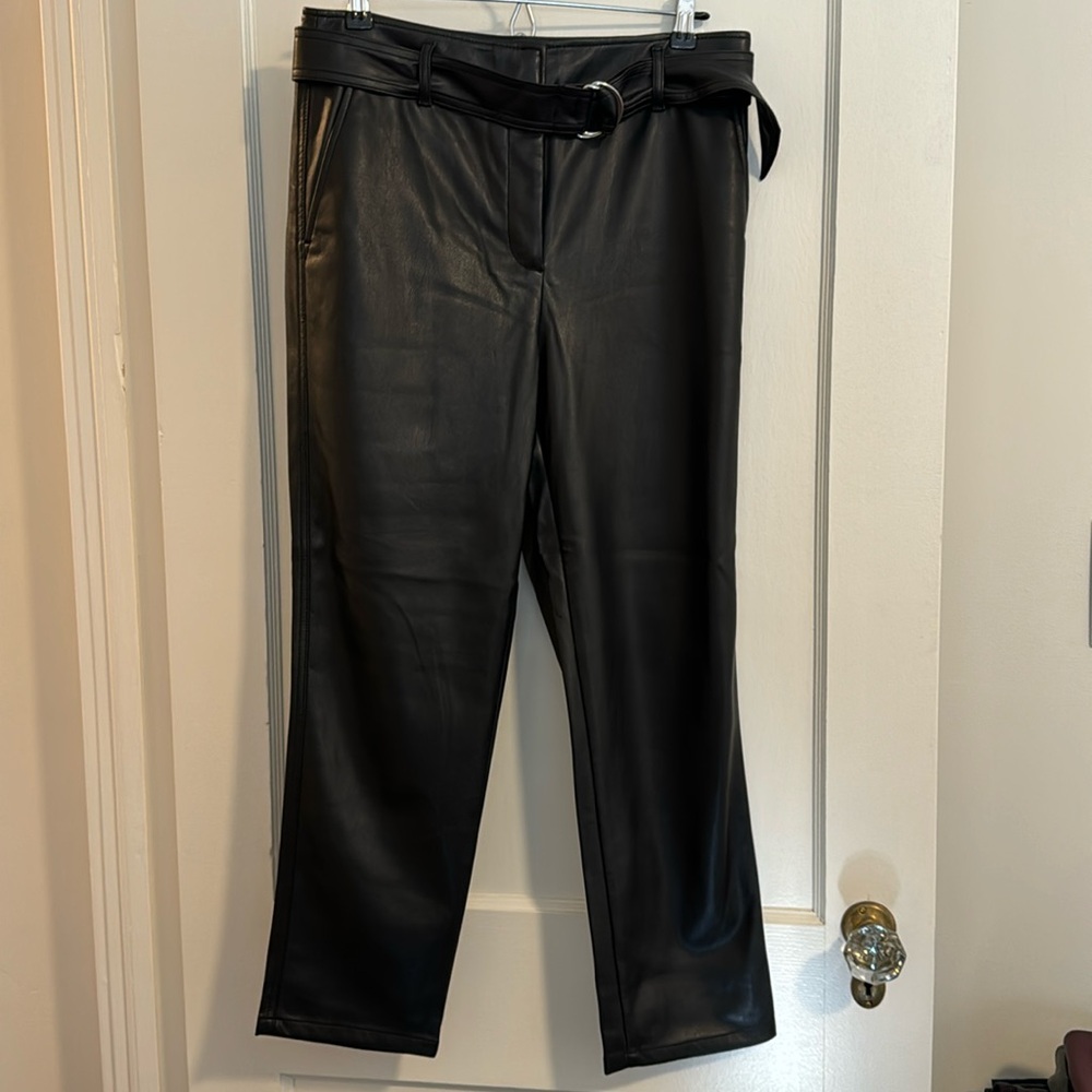 Women’s Faux Leather Trousers with Belt